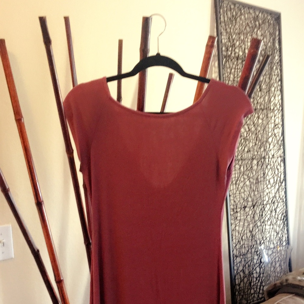 Mauve color dress.  Firm fitted and cute.
